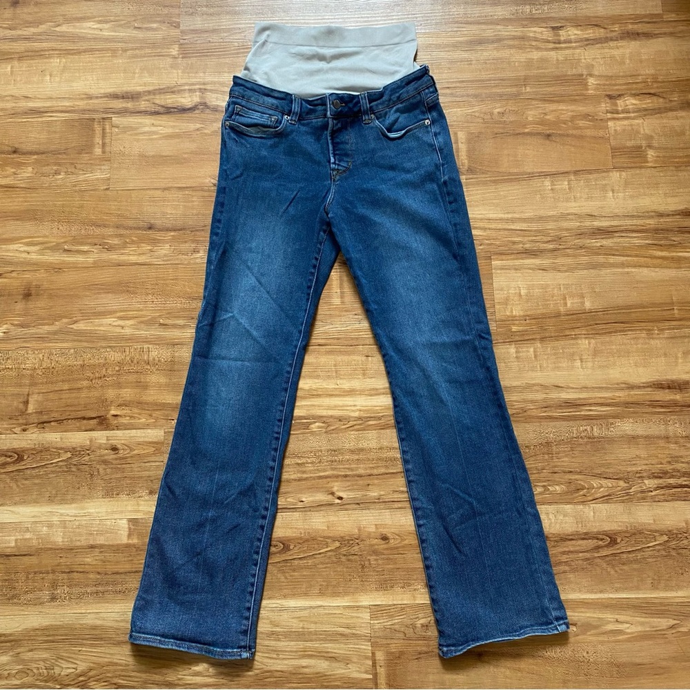 BLANQI 8 Postpartum Maternity Straight Mid Rise Blue Denim Jeans Tummy Control